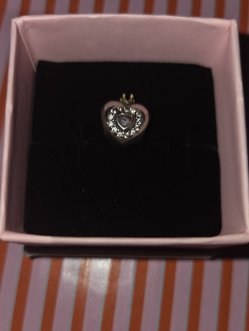Pandora Princess Heart Charm Sterling Silver With 14k Gold Crown On Top